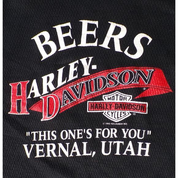 Vtg 1992 Harley Davidson Thermal Shirt XL Black red gold Eagle USA Holoubek Utah - Picture 11 of 12